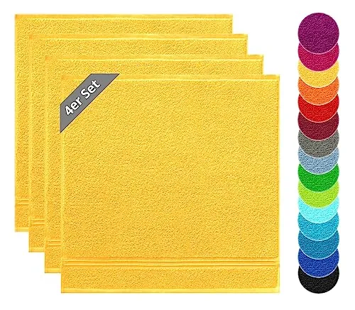 Lashuma Geschirrtücher 100% Baumwolle 50x50cm Gelb, Linz 4er Set - Küchentuch-Set aus 100% Baumwolle, robust und saugstark. Ideal für die tägliche Hausarbeit und verleiht Ihrer Küche frische Farben!