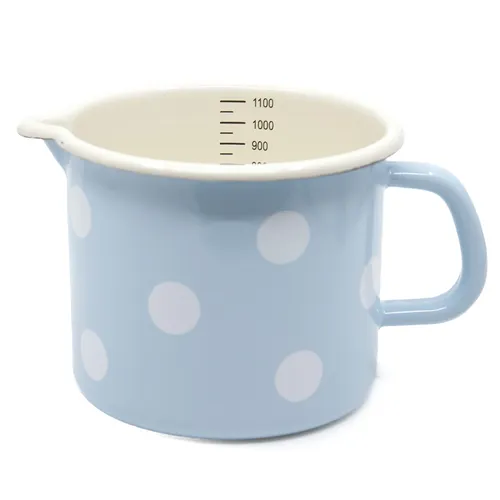 Nostalgie Milchtopf Emaille Hellblau mit weißen Tupfen Topf Kochtopf  Messbecher