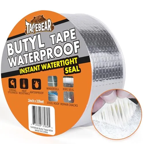 TAPEBEAR Butylband Wasserdichtes Klebeband 50mm x 10m, Starkes Dichtungsband Selbstklebend, Aluminium Klebeband Zur Reparatur Für Dachleckage Oberflächenriss Wohnwagen Rohr Glas Fenster, Silber