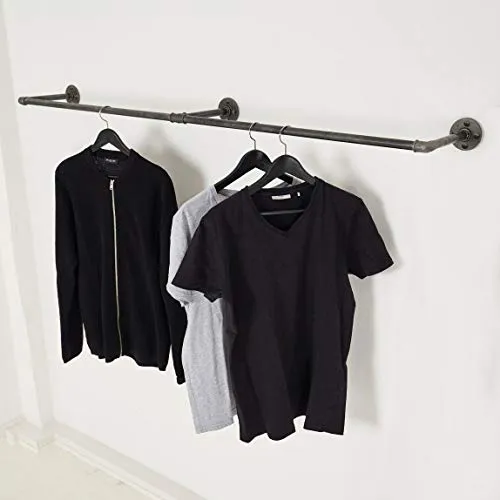Kleiderstange Wandmontage schwarz - Industrial Garderobe aus Metall - Stabile Kleiderstange zur Wandmontage in modernem Industrial-Design. Maße 150 x 28 cm, ideal für Kleiderbügel und Haken. Belastbarkeit bis 50 kg, einfache Montage mit Anleitung und Zubehör.