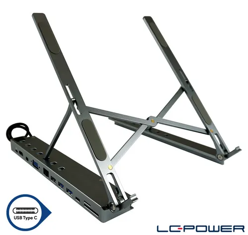 LC-Power USB-Hub & Notebook-Ständer - LC-HUB-C-MULTI-STAND - Weiteres Notebook-Zubehör mit USB-C Anschluss, ideal als Multi-Hub für flexible Verbindungen und optimales Arbeiten unterwegs.