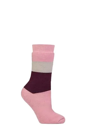 IOMI SOCKSHOP Heat Holders Socken - Raynaud's 3.1 TOG Warm Gemütlich Thermal Streifend Anti-Rutsch Socken für Damen Größe 37-42 Geeignet für Diabetiker In 1 Paar Block Streifen Rose Erröten