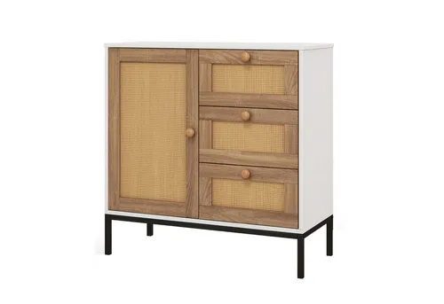 GOPLUS Anrichte Sideboard - Küchenunterschränke mit elegantem Rattan-Design, viel Stauraum durch 3 Schubladen und 2 Schränke, ideal für Küche und Esszimmer.