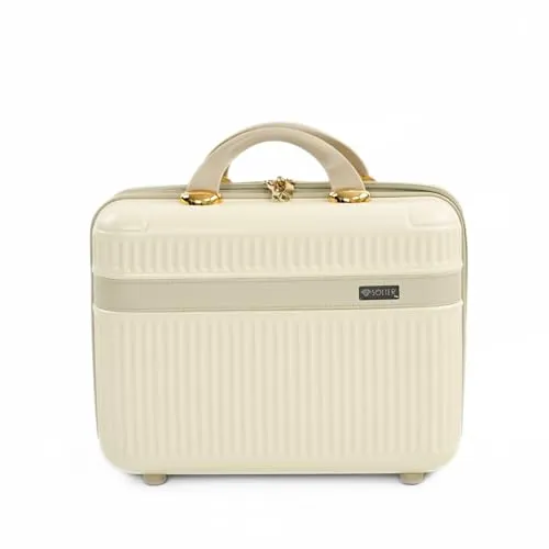Solier Beauty Case – Kosmetikkoffer mit ABS-Hartschale, Tragegriff und Organizer – Kompakter Schminkkoffer für Reisen (Dunkelbeige, 12')