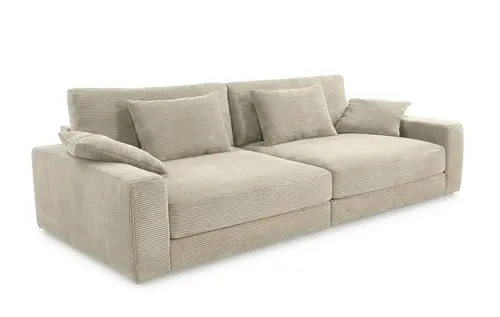 Großes Big-Sofa mit Bonellfederkern-Polsterung in Beige Grau - Lounge-Couch mit 290 cm Breite, weichem Cord-Bezug und hochwertigen Kissen. Optimal für Entspannung und Übernachtungsgäste. Pflegeleicht und robust für langanhaltenden Komfort. Jetzt bestellen und Feierabend genießen!