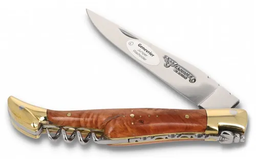 Laguiole en Aubrac Taschenmesser L0312GEL-FSJ1, Griff 12cm Wacholder - Korkenzieher - Backen Messing - Stahl glänzend