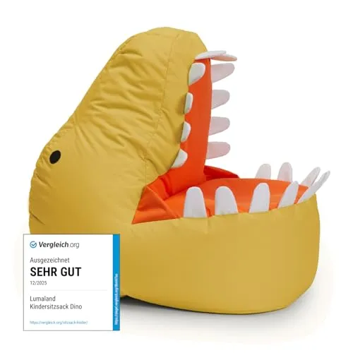 LUMALAND Animal Line Kindersitzsack Dino - 270l - Senfgelb - Sitzsäcke für Kids in tierischen Designs, wasserabweisend und pflegeleicht – perfekt zum Spielen und Entspannen!