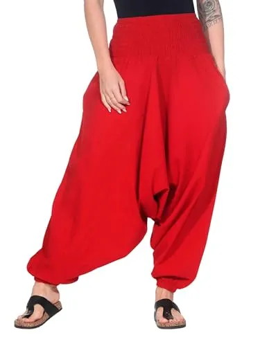 Kunst und Magie Unisex Orientalische Haremshose Pluderhose Pumphose in Rot - Bequeme Haremshose aus 100% Baumwolle, ideal für jeden Anlass. Einheitsgröße, unisex und vielseitig einsetzbar, auch als Umstandshose geeignet.