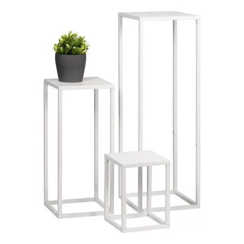 bremermann Blumenhocker 3er-Set, Metall-Blumenständer (White) - Blumentreppen in modernem Industriedesign, vielseitig einsetzbar für Pflanzen oder Dekoration, stabil und platzsparend stapelbar. Perfekte Präsentation für Ihre Blumenschätze!