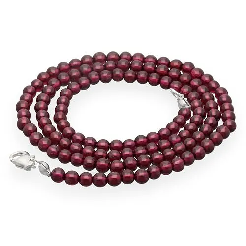 Lebensquelle Plus Edelstein Kugelkette + 925 Silber Verschluss | Ø 4mm Kugeln Karabinerverschluss 45cm lang | Hochwertige Kette (Granat)