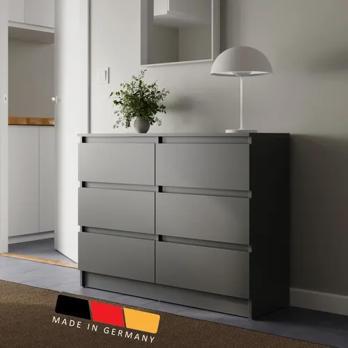 Home Collective Kommode Anthrazit, 6 Schubladen - Moderne Kommode aus Holz mit 6 geräumigen Schubladen und grifflosen Design, ideal für Wohnzimmer und vielseitigen Einsatz.