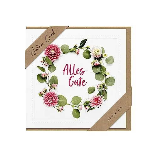 bsb - Alles Gute Karte - Blumenkranz - Nature Card - Nachhaltige Karten mit Umschlag - Karte Liebe & Freundschaft - 15,5 x 15,5 cm