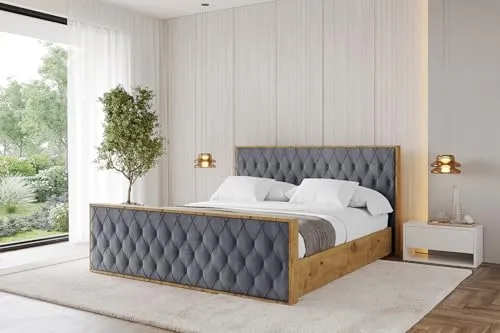 ALTDECOR Polsterbett mit Bettkasten und Lattenrost, Bett mit Matratze H3/H4, Kopfteil, Boxbett, Doppelbett mit Stauraum - ENZO5-Z - 200x200 Dunkelgrau Casablanca