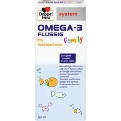 Doppelherz Omega-3 Family Flüssig System 250 ml - Nahrungsergänzungsmittel für die ganze Familie, reich an Omega-3-Fettsäuren zur Unterstützung der Herz- und Gehirnfunktion, ideal für eine ausgewogene Ernährung.