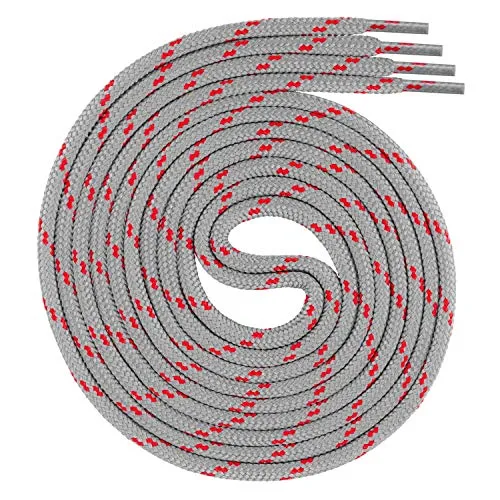 Swissly runde grau rote Schnürsenkel für Arbeitsschuhe und Trekkingschuhe aus 100% Polyester, Farbe: grau rot, Länge: 140cm