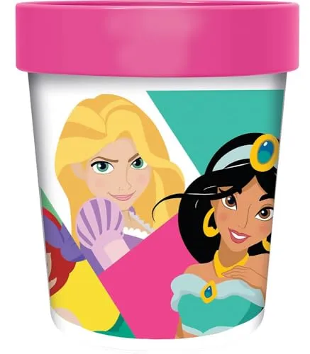 Tataway Disney Pink Plastikbecher für Mädchen Prinzessinnen Jasmine Rapunzel Belle Schneewittchen Ariel Cinderella Dornröschen 260 ml mit rutschfestem Boden