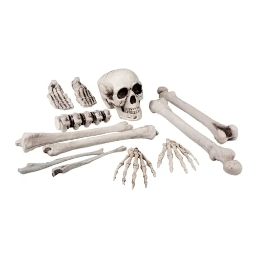 Boland 72157-Set Totenkopf und Knochen, 12-teiliges Deko-Set, Skelett-Bausatz, Dekoration für Halloween, Gruselparty, Karneval, Mottoparty