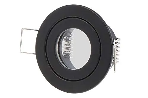LED-Line IP44 Einbaustrahler Set GU4 MR11 Leuchte Spot Einbaurahmen Wasserdicht Lampe Rund Schwarz aus Aluminium mit GU5.3 Fassung 3W Leuchtmittel Kaltweiß