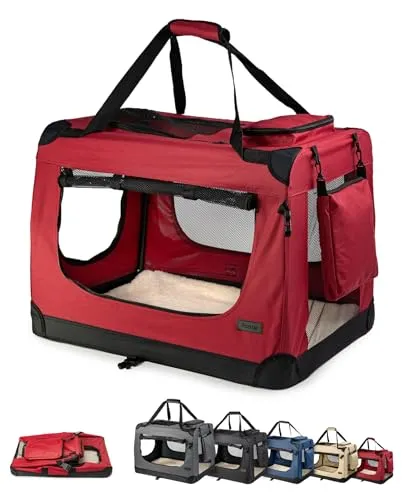 lionto Tiertransportbox für Hunde & Katzen, 50 cm, rot - Tier-Transportbox für Hunde und Katzen, ideal für Reisen und Tierarztbesuche. Mit stabilen Materialien, optimaler Luftzirkulation und abwaschbarem Bezug.