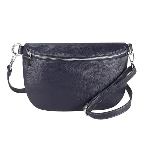 ITALYSHOP24-COM OBC Made in Italy Damen Leder Tasche Gürteltasche Crossbody Hüfttasche Bauchtasche Umhängetasche Cross-Over Bodybag Schultertasche Handytasche Blau