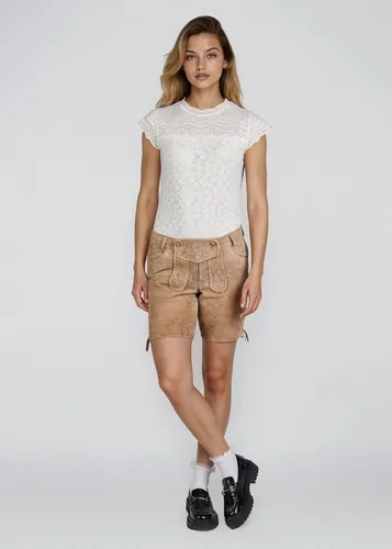 Spieth & Wensky Shorts Fay mit Bändern am Beinabschluss - Damen-Lederhose für einen charmanten Trachtenlook, exzellente Verarbeitung mit Stickereien und rustikalen Schnürungen, ideal für Trachtenliebhaberinnen.