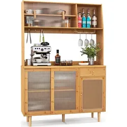 COSTWAY Buffetschrank mit Aufsatz in beige von Costway