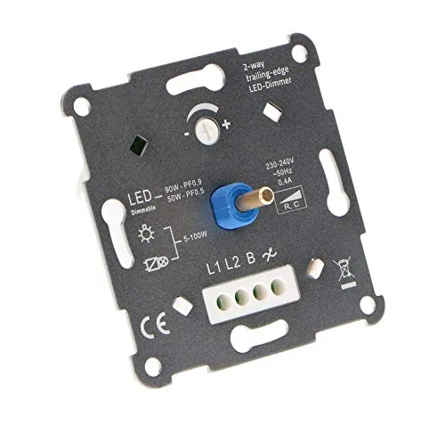 proventa® Phasenabschnittsdimmer für dimmbare Leuchtmittel, 5-90 W LED/5-100 W Halogen, mit vielen Marken kompatibel, inkl. Adapter, nur 24 mm Bauhöhe, für Wechselschaltungen geeignet