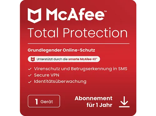 McAfee® Total Protection, Antivirus- und Internet-Sicherheitssoftware, 1 Gerät (Windows®/Mac®/Android/iOS), 1-Jahres-Abonnement - [Multiplattform]