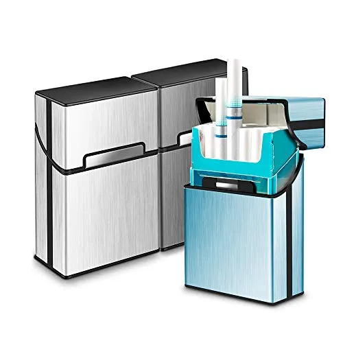 Aluminium Zigarettenetui Set (Silber, Grau, Blau) – 3 Stück