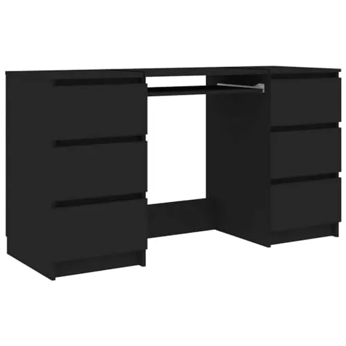 vidaXL Schreibtisch Schwarz 140x50x77 cm - Kinderschreibtisch aus robustem Holzwerkstoff mit 6 praktischen Schubladen für optimale Aufbewahrung. Ideal für kleine Räume und Home Office.
