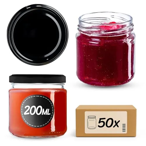 KADAX 50er Set Einmachgläser 200 ml mit Twist-Off Deckel Ø 66 mm – Dickwandige, luftdichte Dessertgläser, spülmaschinenfest, ideal für Marmelade & Eingemachtes