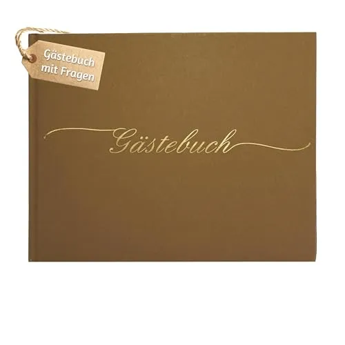 HSTLR Gästebuch Hochzeit mit Fragen zum Ausfüllen Plastikfrei Verpackt - 120 Seiten Dickes Premium-Papier Mit Goldenem Titel Ideal Für Ihre Hochzeit