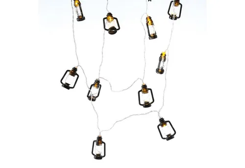 MARELIDA LED-Lichterkette Mini Laternen Dekogirlande mit 10 schwarzen Mini Sturmlaternen L: 1,8m, 10-flammig