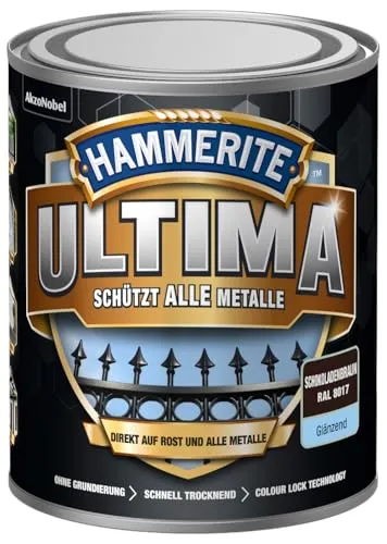 Hammerite Ultima Glänzend, Metallschutzlack, Hochwertiger Schutzlack für alle Metalle im Außenbereich, Schokoladenbraun RAL 8017, 750 ml