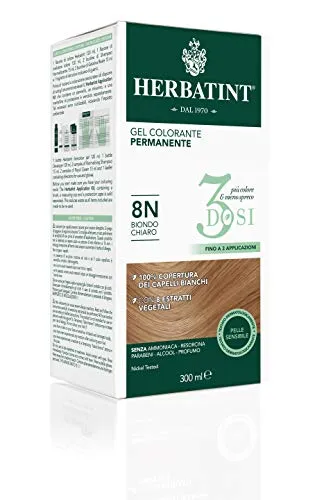 Herbatint Permanentes Farbgel 3 Dosen, 300 ml – 8 N Hellblond, ohne Ammoniak, für empfindliche Haut, 100% Abdeckung für weißes Haar, mit 8 natürlichen Bio-Extrakten