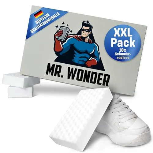 Shine Shack - Mr. Wonder 18x Schmutzradierer Zauberschwamm – Melamin Radierschwämme für Auto, Schuhe & Haushalt – Doppelstruktur glatt & genoppt – Chemiefreier Reinigungsschwamm für viele Oberflächen