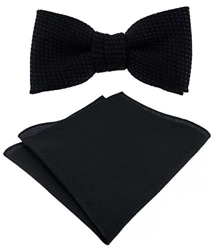 TigerTie Set Kleinkinder Baby Fliege Pique + Einstecktuch in schwarz uni gemustert 100% Baumwolle, vorgebundene Schleife mit Sichtband - 20 bis 32 cm Halsumfang verstellbar + Aufbewahrungsbox