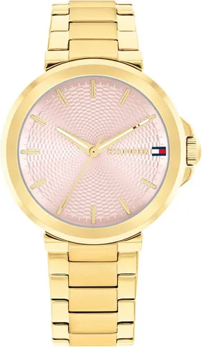 Tommy Hilfiger Damen Uhr 1782779 - Armbanduhr mit 3-Zeiger-Quarzwerk, minimalistisches Design und goldfarbenem Edelstahlarmband, ideal für jeden Anlass und täglichen Gebrauch.