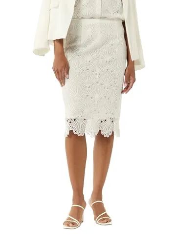 comma Rock lang, 120, 36 - Eleganter Damenrock mit Lochstickerei - Röcke für Damen, mit Slim Fit Passform und Bogenkante für einen femininen Look.