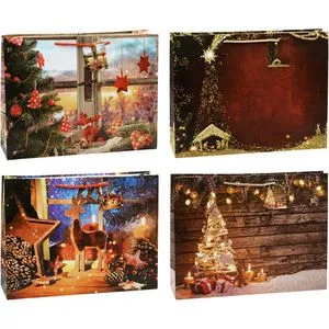 TSI Geschenktüte 82935 Weihnachten Shopper quer, Geschenktasche groß, 38 x 29cm, sortiert, 12 Stück