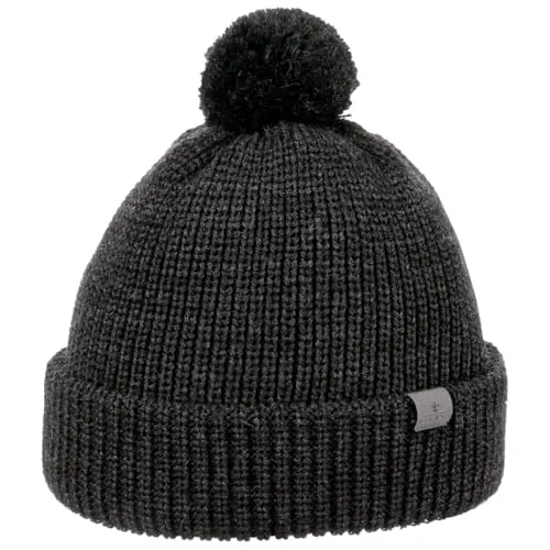 LIERYS Navigat Pudelmütze Damen Herren Strickmütze Made in Germany Bommelmütze aus Schurwolle Wollmütze mit Umschlag Herbst Winter anthrazit One Size