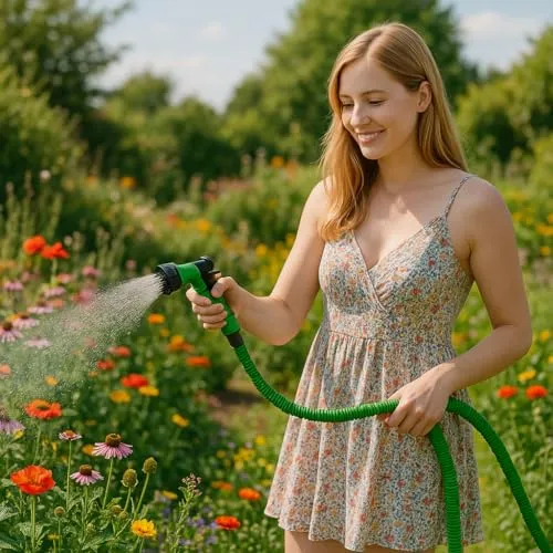 EYEPOWER Flexibler Gartenschlauch 2,5m-7m mit 7-fach Sprühkopf - Gartenschläuche: Der erweiterbare Schlauch dehnt sich bis 7,5 m aus, ist selbstentleerend und ideal für die Bewässerung und Reinigung im Garten. Inklusive 7 Sprühfunktionen für vielseitige Anwendungen.