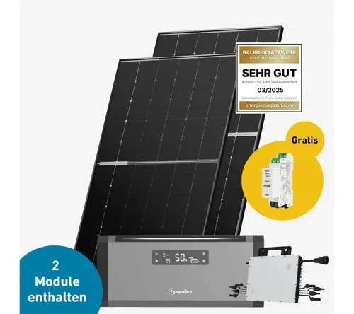 Balkonstrom Balkonkraftwerk 900W + Speicher, Hoymiles HiBattery 1920 AC - Komplettset Balkonkraftwerk mit bifazialen Solarmodulen und 1920 Wh Speicher, ideal für nachhaltige Energieerzeugung und maximale Effizienz.