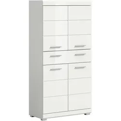 Midischrank SCHLOONSEE - 74cm Breite, 4 Türen, 1 Schubkasten - Bad-Hochschrank mit 4 Türen und 1 Schubkasten, aus pflegeleichtem MDF in modernen Farben, ideal für stilvolle Badezimmerorganisation.