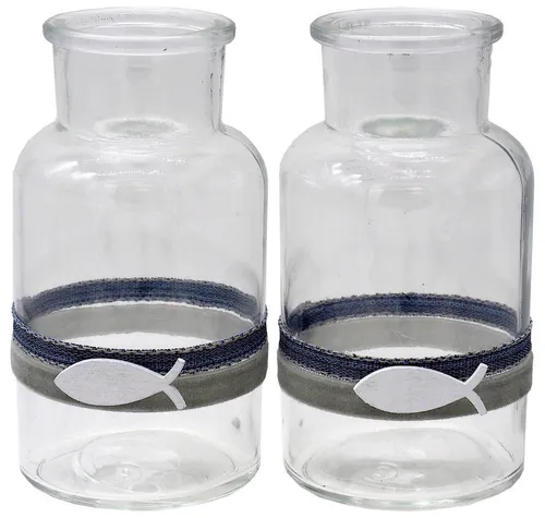 ZauberDeko Tischvase Vase Tischdeko Fisch Leinen Blau Grau Kommunion Konfirmation 2 Stück