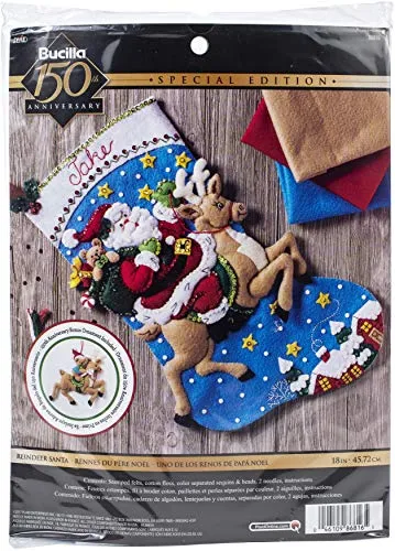 Bucilla 86816 Reindeer Santa Filzstrumpf-Set Rentier, mehrfarbig, Einheitsgröße