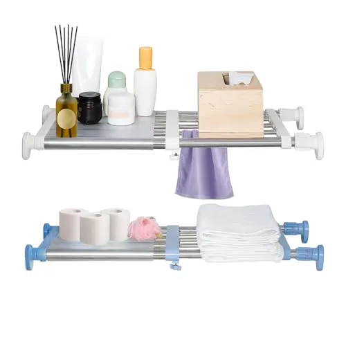 Hershii Erweiterbares Garderobensystem Teleskop Schrank Kleiderstange Kleideraufbewahrung DIY Regaltrenner Separator Veranstalter Kleiderschrankzubehör Closet Tension Shelf Rod Elfenbein & Blau