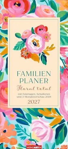 Floral total Familienplaner 2027: Die fröhlichen Blumenmuster macht diesen praktischen Familienkalender mit 5 Spalten zum Blickfang! Alle Termine auf einen Blick mit dem Terminkalender 2027.