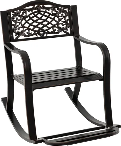 GOPLUS Garten-Schaukelstuhl aus Gussaluminium mit Armlehnen