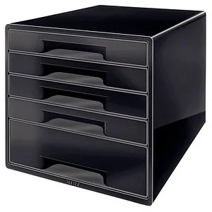 Leitz Schubladenbox 5253-10-95, Cube, A4, 5 Fächer, schwarz - Schubladenbox für A4, 5 Fächer mit Auszugssperre und rutschfesten Füßen. Ideal zur Organisation von Büro-Utensilien, stapelbar und mit Schubladeneinsatz für Kleinteile.